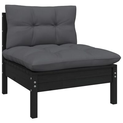 vidaXL 8-tlg. Garten-Lounge-Set mit Kissen Schwarz Kiefer Massivholz