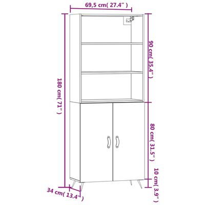 vidaXL Highboard Betongrau 69,5x34x180 cm Holzwerkstoff