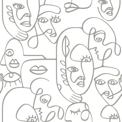 Noordwand Tapete Friends & Coffee Line Art Faces Weiß und Metallic