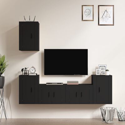 vidaXL 5-tlg. TV-Schrank-Set Schwarz Holzwerkstoff