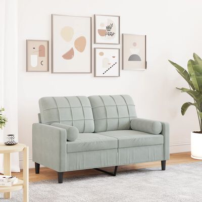 vidaXL 2-Sitzer-Sofa mit Zierkissen Hellgrau 120 cm Samt