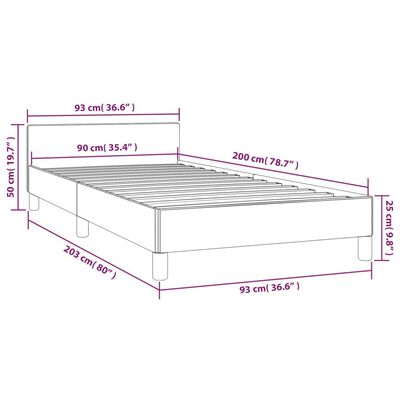 vidaXL Bettgestell mit Kopfteil Dunkelgrau 90x200 cm Stoff