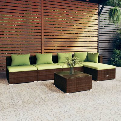 vidaXL 6-tlg. Garten-Lounge-Set mit Auflagen Poly Rattan Braun