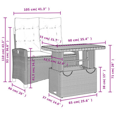 vidaXL 2-tlg. Garten-Essgruppe mit Kissen Schwarz Poly Rattan