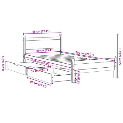 vidaXL Massivholzbett ohne Matratze Weiß 90x200 cm Kiefernholz