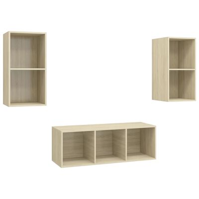 vidaXL 3-tlg. TV-Schrank-Set Sonoma-Eiche Holzwerkstoff