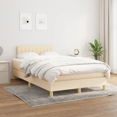 vidaXL Boxspringbett mit Matratze Creme 120x190 cm Stoff