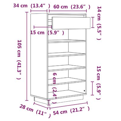 vidaXL Schuhregal Grau 60x34x105 cm Massivholz Kiefer