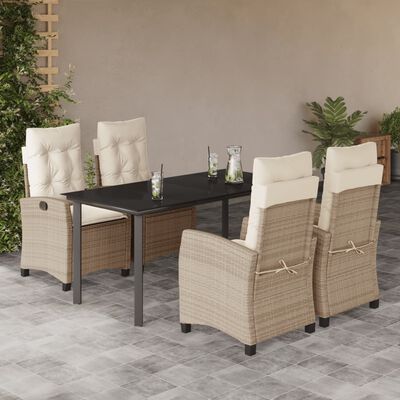 vidaXL 5-tlg. Garten-Essgruppe mit Kissen Beige Poly Rattan