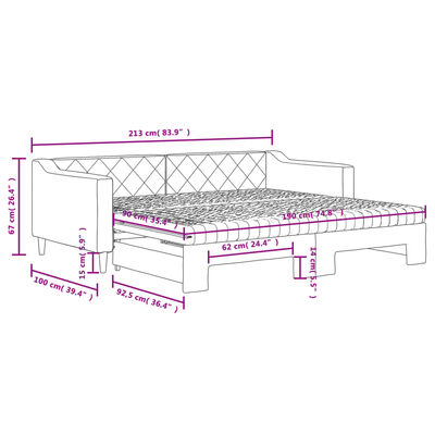 vidaXL Tagesbett Ausziehbar mit Matratzen Schwarz 90x190 cm Stoff