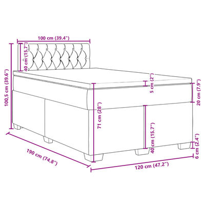 vidaXL Boxspringbett mit Matratze Dunkelblau 120x190 cm Samt