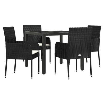 vidaXL 5-tlg. Garten-Essgruppe mit Kissen Schwarz Poly Rattan