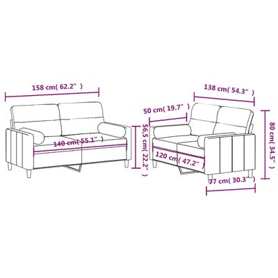 vidaXL 2-tlg. Sofagarnitur mit Kissen Creme Stoff