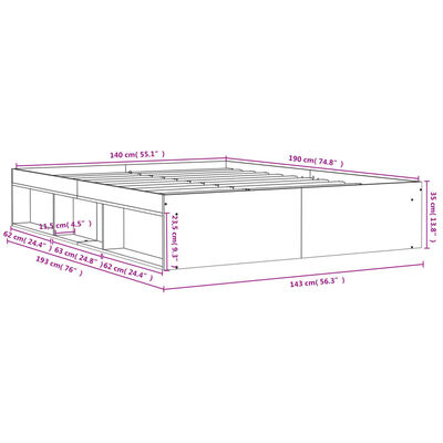 vidaXL Bettgestell Betongrau 140x190 cm