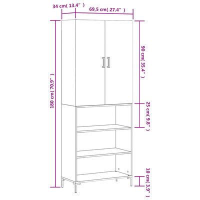 vidaXL Highboard Betongrau 69,5x34x180 cm Holzwerkstoff