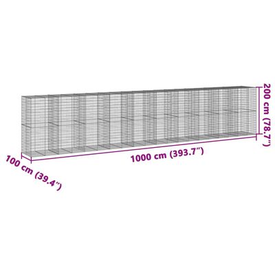 vidaXL Gabione mit Deckel 1000x100x200 cm Verzinktes Eisen