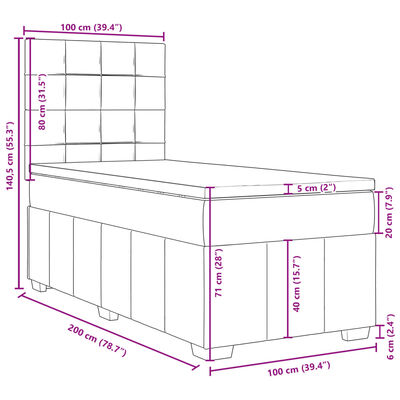 vidaXL Boxspringbett mit Matratze Hellgrau 100x200 cm Stoff