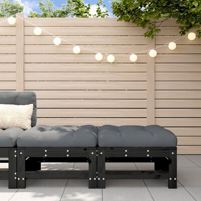 vidaXL Gartenhocker mit Kissen 2 Stk. Schwarz Massivholz Kiefer