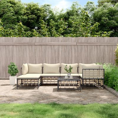 vidaXL 7-tlg. Garten-Lounge-Set mit Kissen Anthrazit Poly Rattan