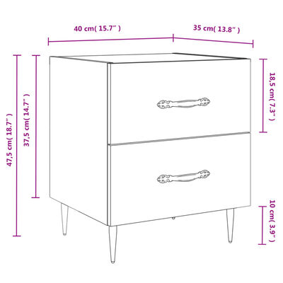 vidaXL Nachttische 2 Stk. Betongrau 40x35x47,5 cm Holzwerkstoff