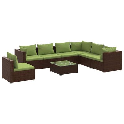 vidaXL 8-tlg. Garten-Lounge-Set mit Kissen Poly Rattan Braun