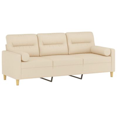 vidaXL 3-Sitzer-Sofa mit Zierkissen Creme 180 cm Stoff