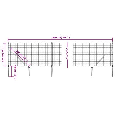 vidaXL Maschendrahtzaun mit Bodenhülsen Anthrazit 1,1x10 m