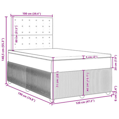 vidaXL Boxspringbett mit Matratze Hellgrau 120x190 cm Stoff