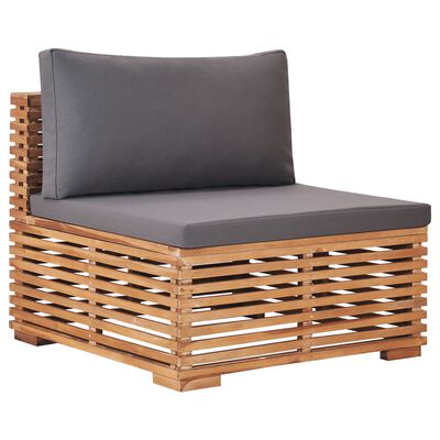 vidaXL Garten-Mittelsofa mit Grauer Auflage Massivholz Teak