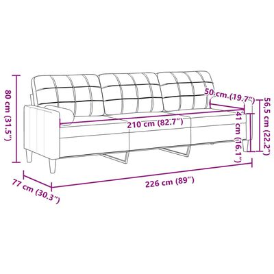 vidaXL Sofa 3-Sitzer mit Zierkissen Schwarz 210 cm Stoff