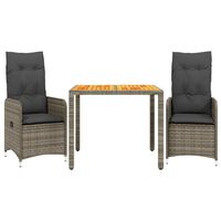 vidaXL 3-tlg. Garten-Bistro-Set mit Kissen Grau Poly Rattan