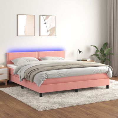 vidaXL Boxspringbett mit Matratze & LED Rosa 160x200 cm Samt