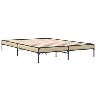 vidaXL Bettgestell Sonoma-Eiche 140x200 cm Holzwerkstoff und Metall