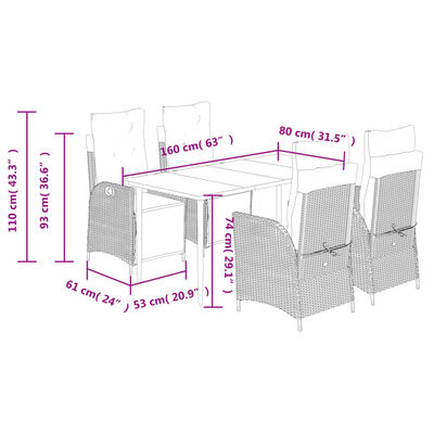 vidaXL 5-tlg. Garten-Essgruppe mit Kissen Beigemischung Poly Rattan