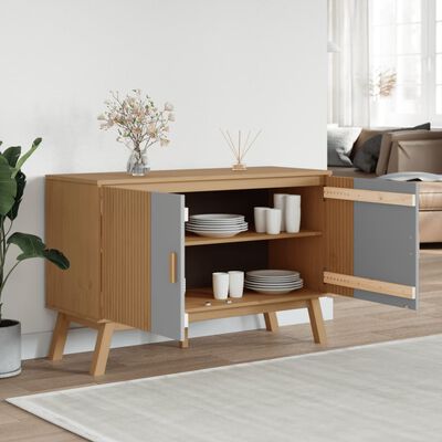 vidaXL Sideboard OLDEN Grau und Braun 114x43x73,5 cm Massivholz Kiefer