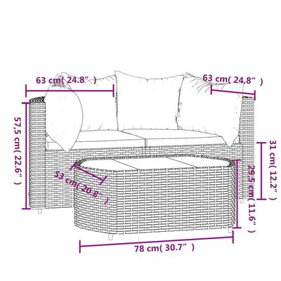 vidaXL 3-tlg. Garten-Lounge-Set mit Kissen Schwarz Poly Rattan