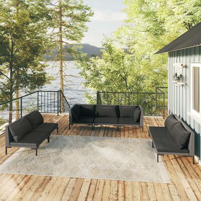 vidaXL 7-tlg. Garten-Lounge-Set mit Kissen Poly Rattan Dunkelgrau