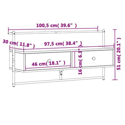 vidaXL TV-Wandschrank Schwarz 100,5x30x51 cm Holzwerkstoff