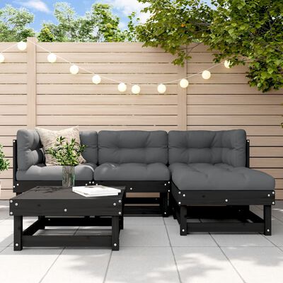 vidaXL 5-tlg. Garten-Lounge-Set Schwarz Massivholz Kiefer