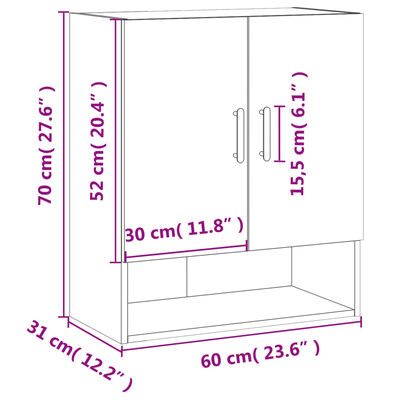 vidaXL Wandschrank Grau Sonoma 60x31x70 cm Holzwerkstoff