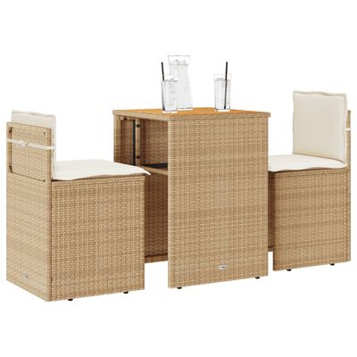 vidaXL 3-tlg. Bistro-Set mit Kissen Beige Poly Rattan