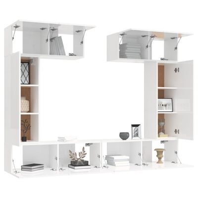 vidaXL 6-tlg. TV-Schrank-Set Hochglanz-Weiß Holzwerkstoff