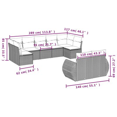 vidaXL 9-tlg. Garten-Sofagarnitur mit Kissen Schwarz Poly Rattan