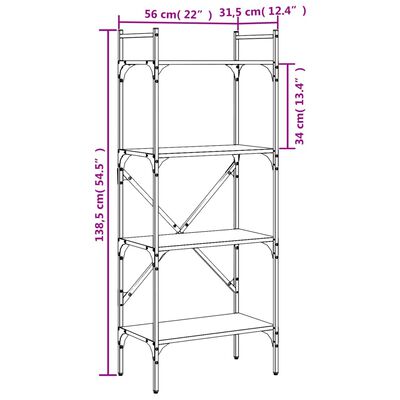 vidaXL Bücherregal 4 Fächer Räuchereiche 56x31,5x138,5cm Holzwerkstoff