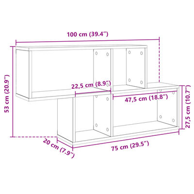 vidaXL Wandregal Grau Sonoma 100x20x53 cm Holzwerkstoff