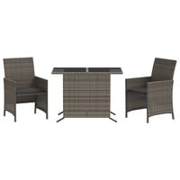 vidaXL 3-tlg. Bistro-Set mit Kissen Grau Poly Rattan