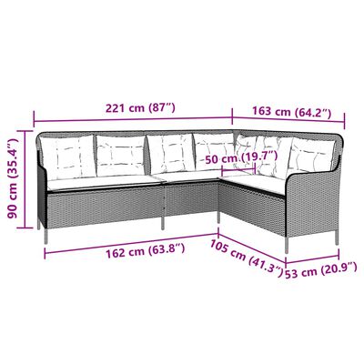 vidaXL Gartensofa in L-Form mit Kissen Braun Poly Rattan