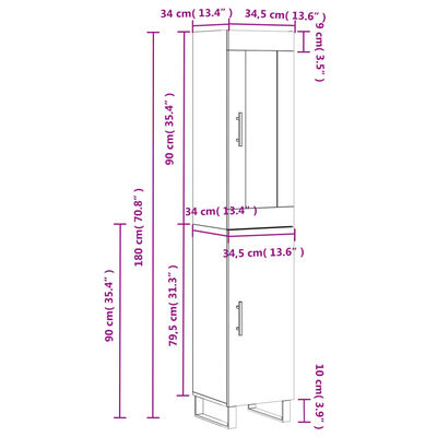 vidaXL Highboard Grau Sonoma 34,5x34x180 cm Holzwerkstoff