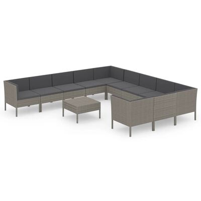 vidaXL 12-tlg. Garten-Lounge-Set mit Auflagen Poly Rattan Grau