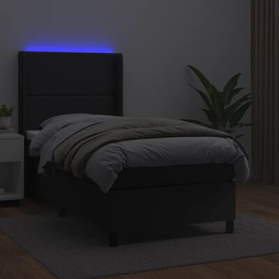 vidaXL Boxspringbett mit Matratze & LED Schwarz 90x200 cm Kunstleder